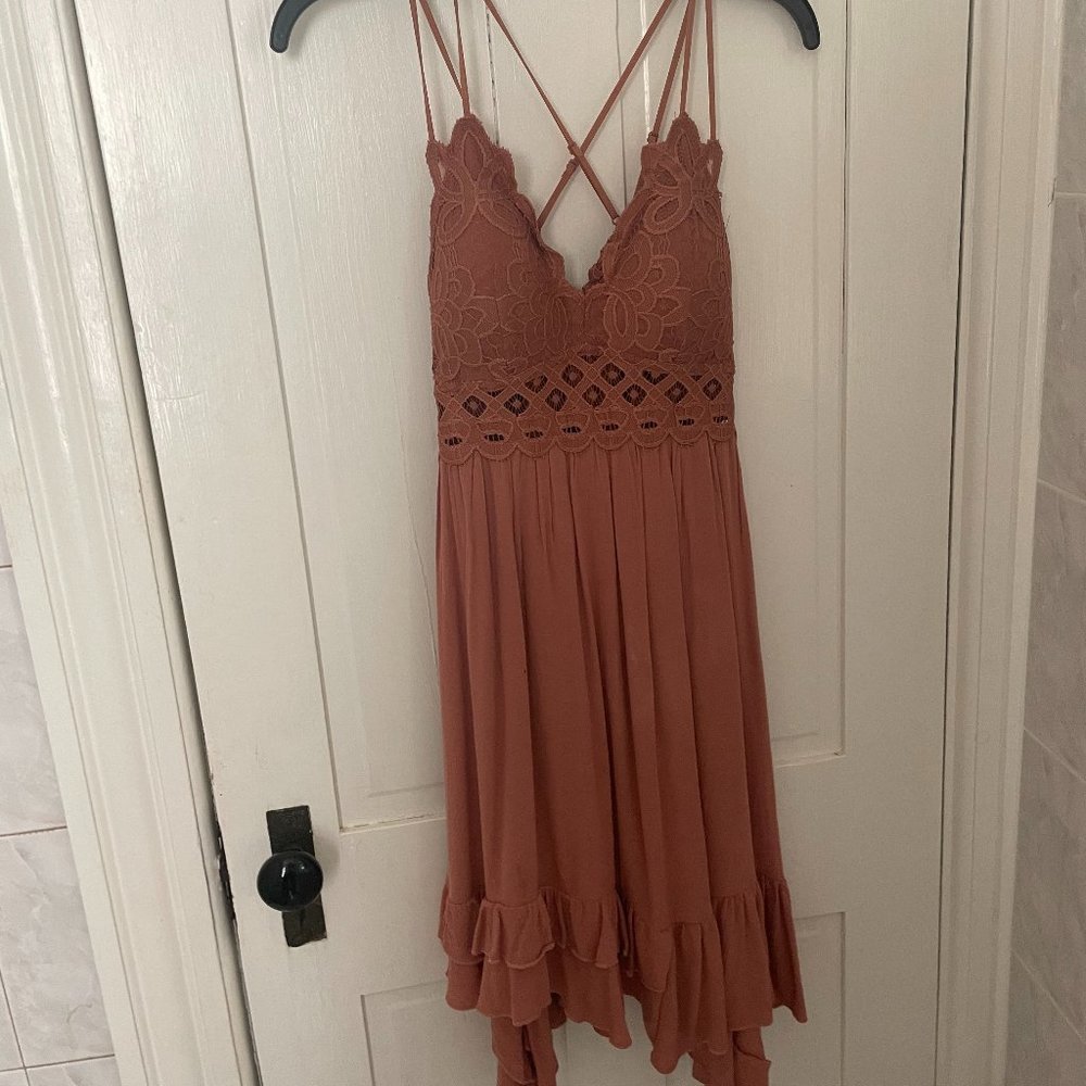 Blush Pink WishList Apparel Mid Length Lace Dress